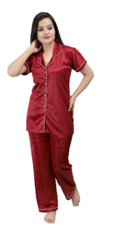 Silk 2 Piece Pajama Suit Nightwear for Women  Premium Nighty Set